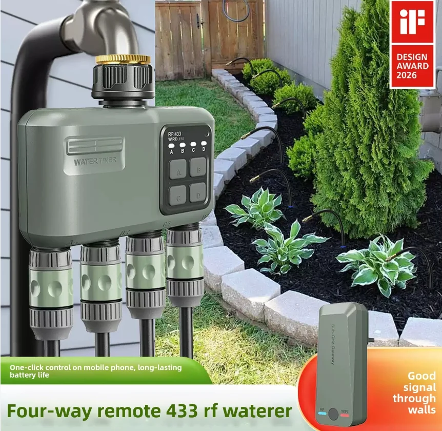 RF433 4‑Channel Remote Automatic Watering Irrigation Device, One‑Click Mobile Control, Independent Timing Watering System
