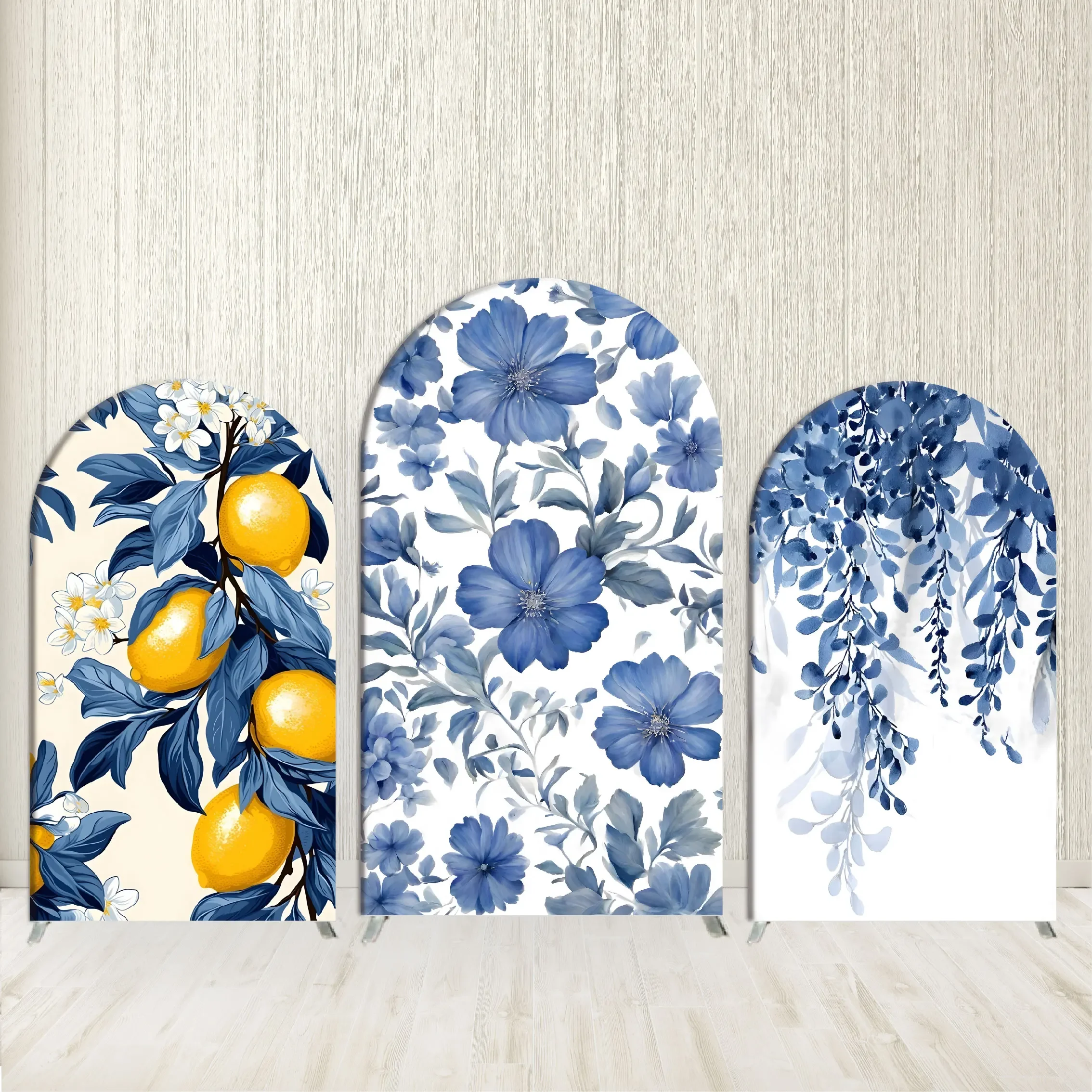 

Blue Flowers & Lemons Arch Backdrop Cover for Wedding Banquet Engagement Ceremony Background Wall Decor Birthday Party Supplies