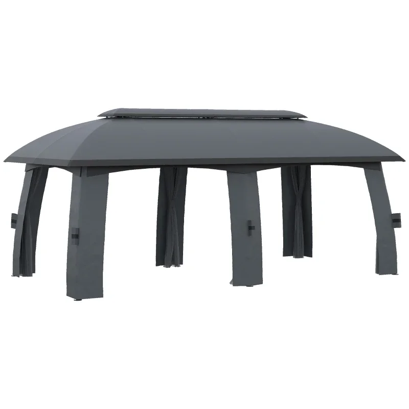 

10' x 20' Patio Gazebo, Outdoor Gazebo Canopy Shelter with Netting & Curtains, Vented Roof for Garden Dark Gray