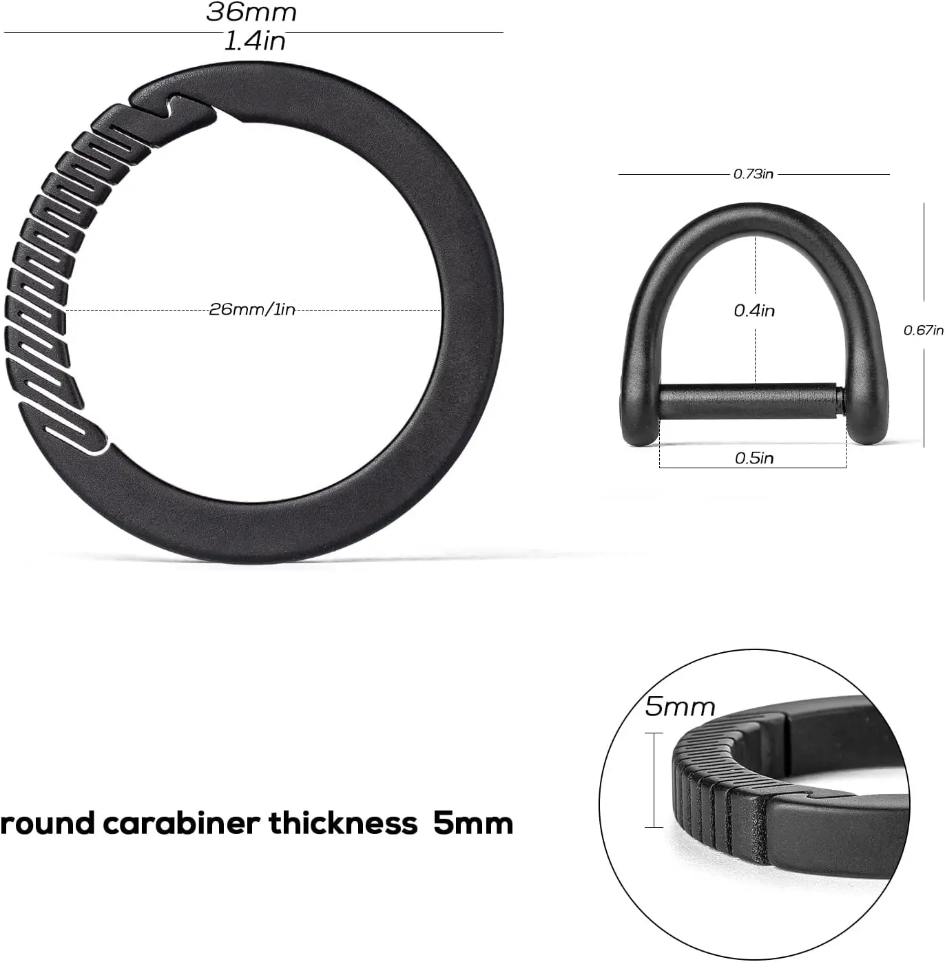 TISUR Titanium Round Carabiner Clip, Spring Hook Key Chain Ring, Small Keyring Carabiner with D-Ring for Car Keys