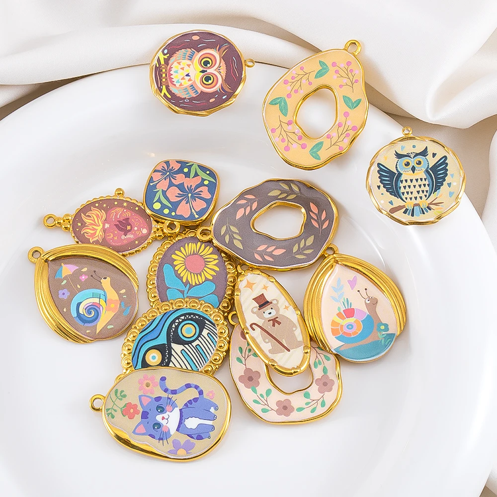 2 قطعة/الوحدة عالية الجودة الفولاذ المقاوم للصدأ المعلقات لطيف الكرتون زهرة البومة الحلزون المعلقات سحر DIY بها بنفسك صنع المجوهرات اكسسوارات