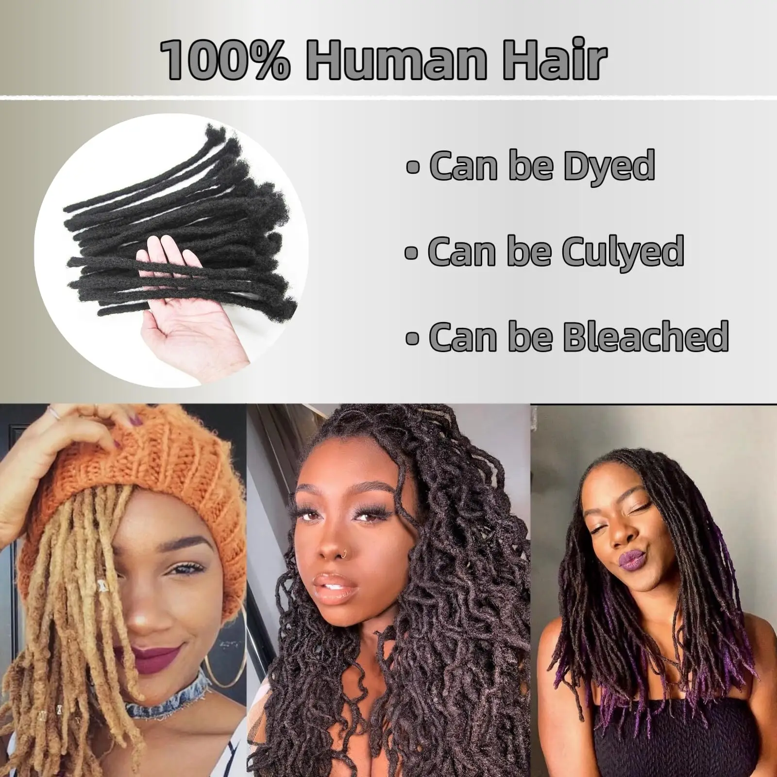 12 Inch Human Hair Dreadlock Extensions, 30 Strands, Permanent Interlocking Locs Amazon.com : Dreadlocks Extension Human Hair 12inch 0.6cm 40  main image 2