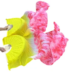 One Pair Belly Dance Silk Fan Veils Extra Long Flowy Light Weight Dancer Performance Prop Floral Hand Dye Show Photography 180cm