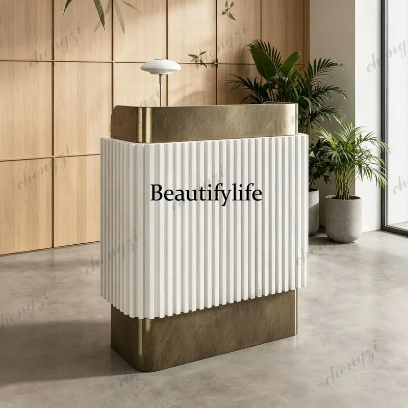 F150 Hotel high-end reception desk beauty salon front desk stainless steel Chinese restaurant bar table checkout page
