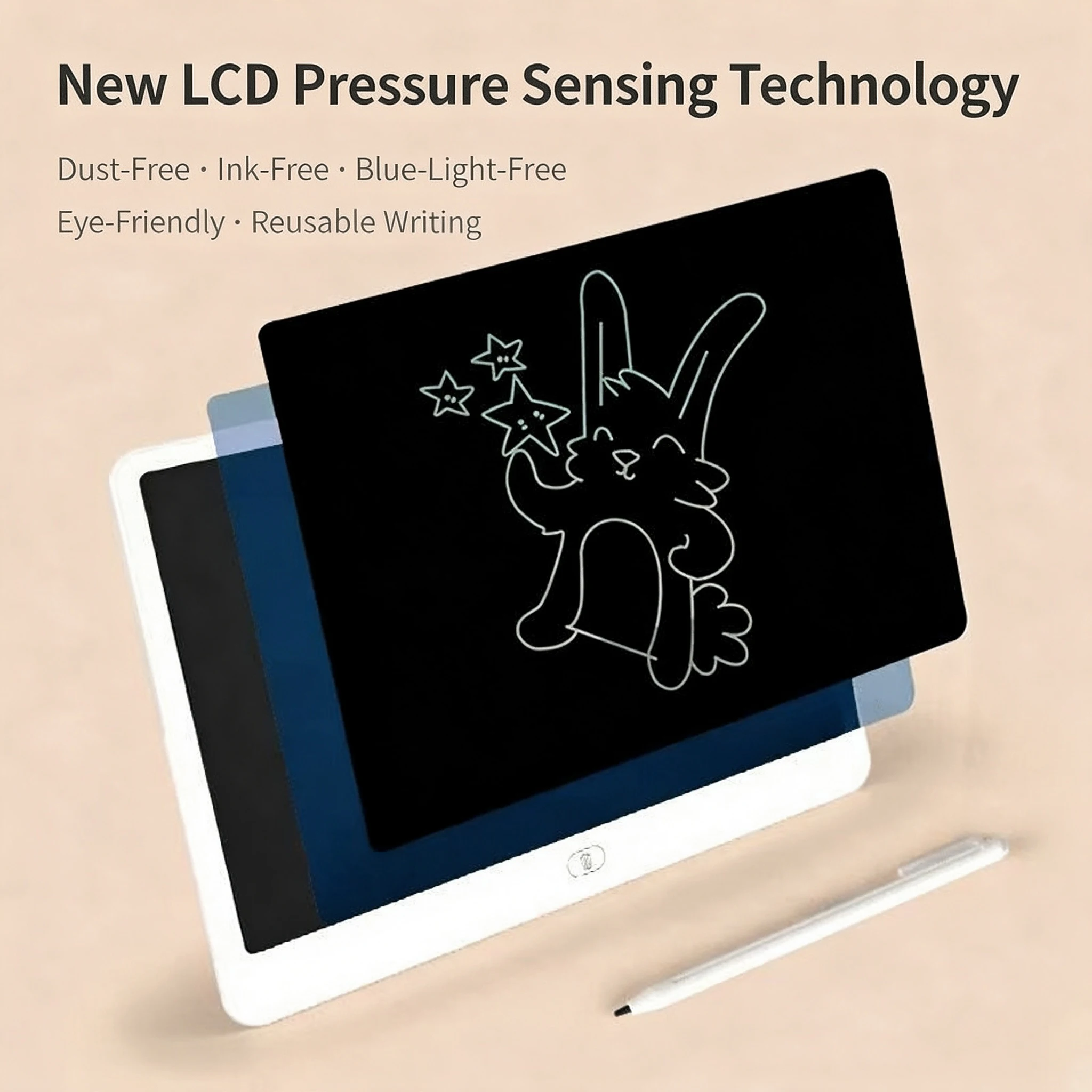 LCD Writing Tablet, Blue Light Free Reusable Drawing Board for Kids & Office, Erasable Doodle Pad Gift for Boys Girls