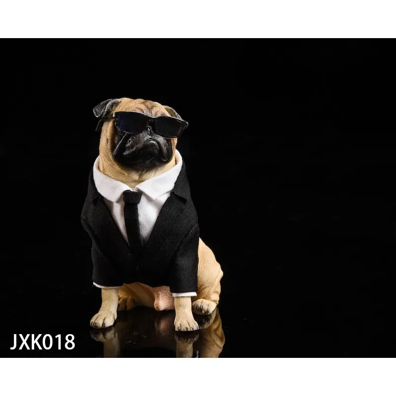 JXK 1/6 Scale Simulated Resin Animal Cool Pug Dog Model with Suit Glasses Model Dolls Car Ornaments Collection