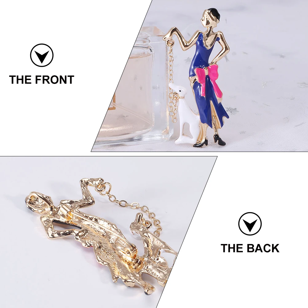 Elegant Woman Shape Fashion Brooch Pins Gold Blue Alloy Creative Retro Style Durable Clothing Accessory Versatile Breastpin For