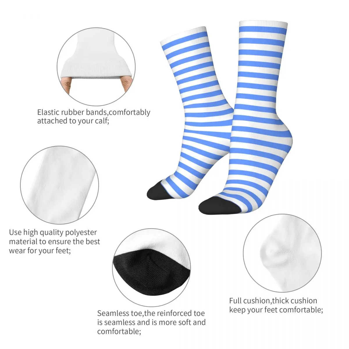 Harajuku Minimalism Blue Stripes Theme Design Cozy Socks Merch All Seasons Warm Crew Socks Breathable