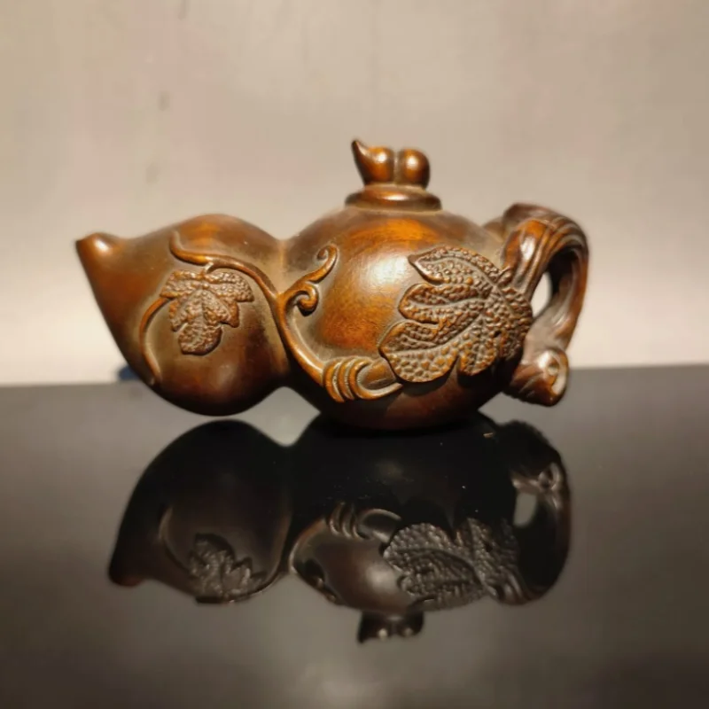 vintage carved wooden gourd statue wood Boxwood small gift Good luck Mahjong pot