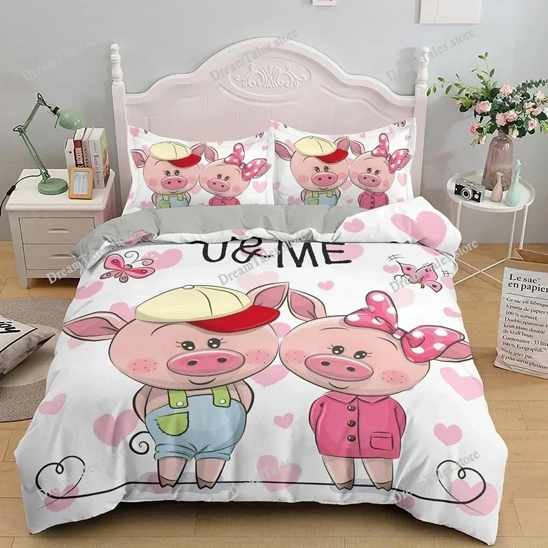 Cartoon Lovely Pig Bedding Set Boys Girls Twin Queen Size Duvet Cover Pillowcase Bed Kids Adult Home Textileextile Luxury Gift74