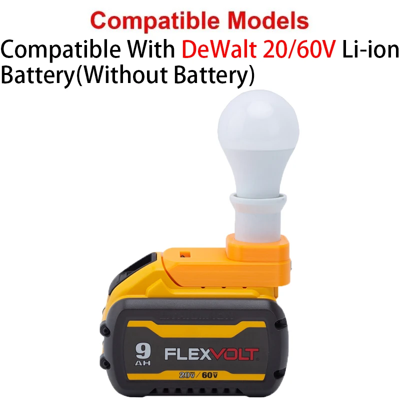 Portable E27 Bulb LED Work Light for DeWalt 20/60V Li-Ion Battery Home Camping Tools E27 Bulb Lamp Holder