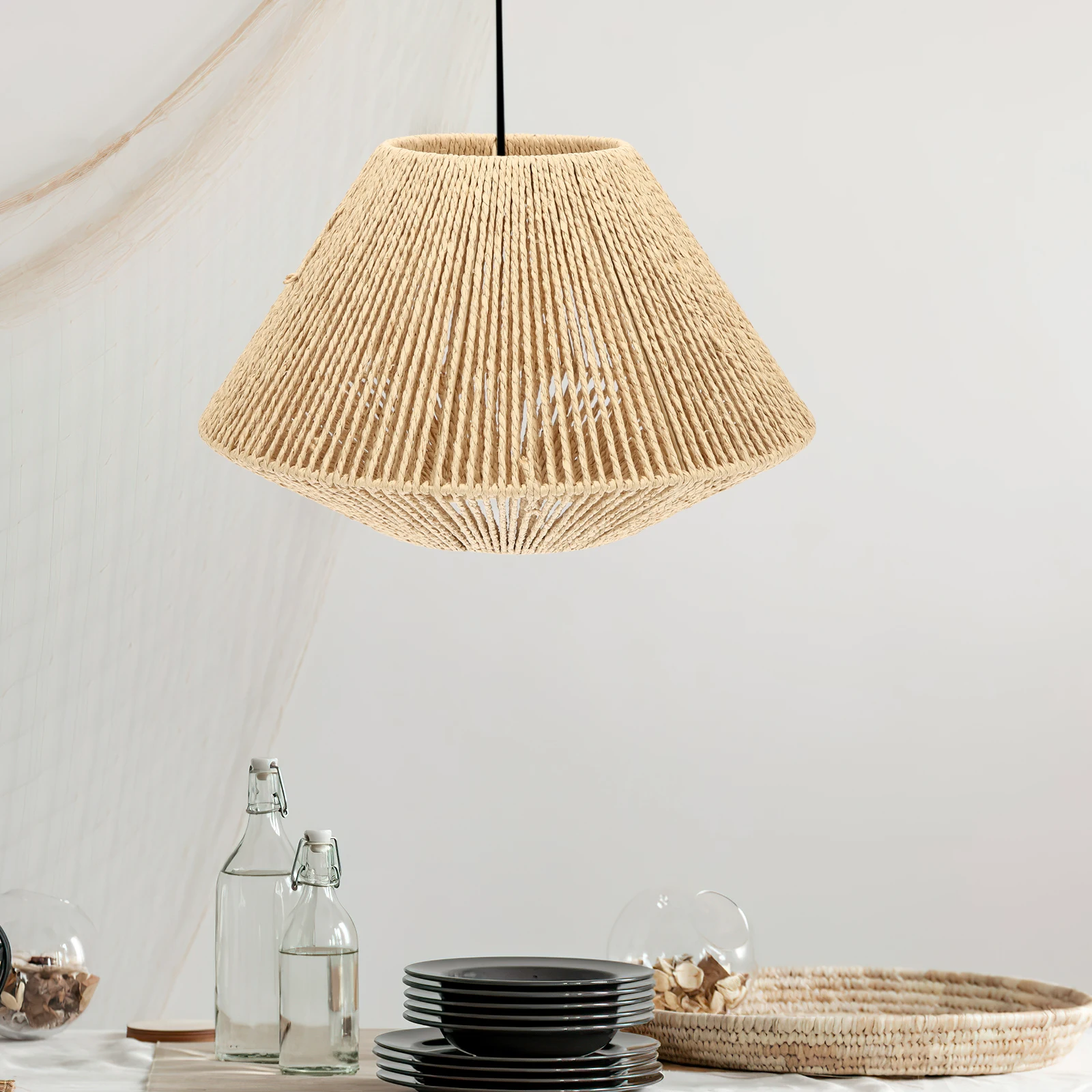 

Vintage Bamboo Woven Lampshade Rustic Style Light Cover For Home Hotel Restaurant