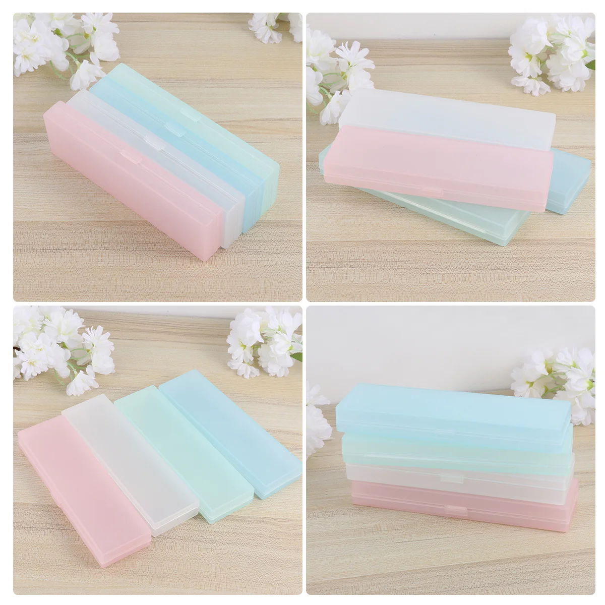 4pcs Stationery Box Translucent Frosted Pencil Case Students Pencil Box Pencil Storage Case (Medium Size White Pink Blue Green)