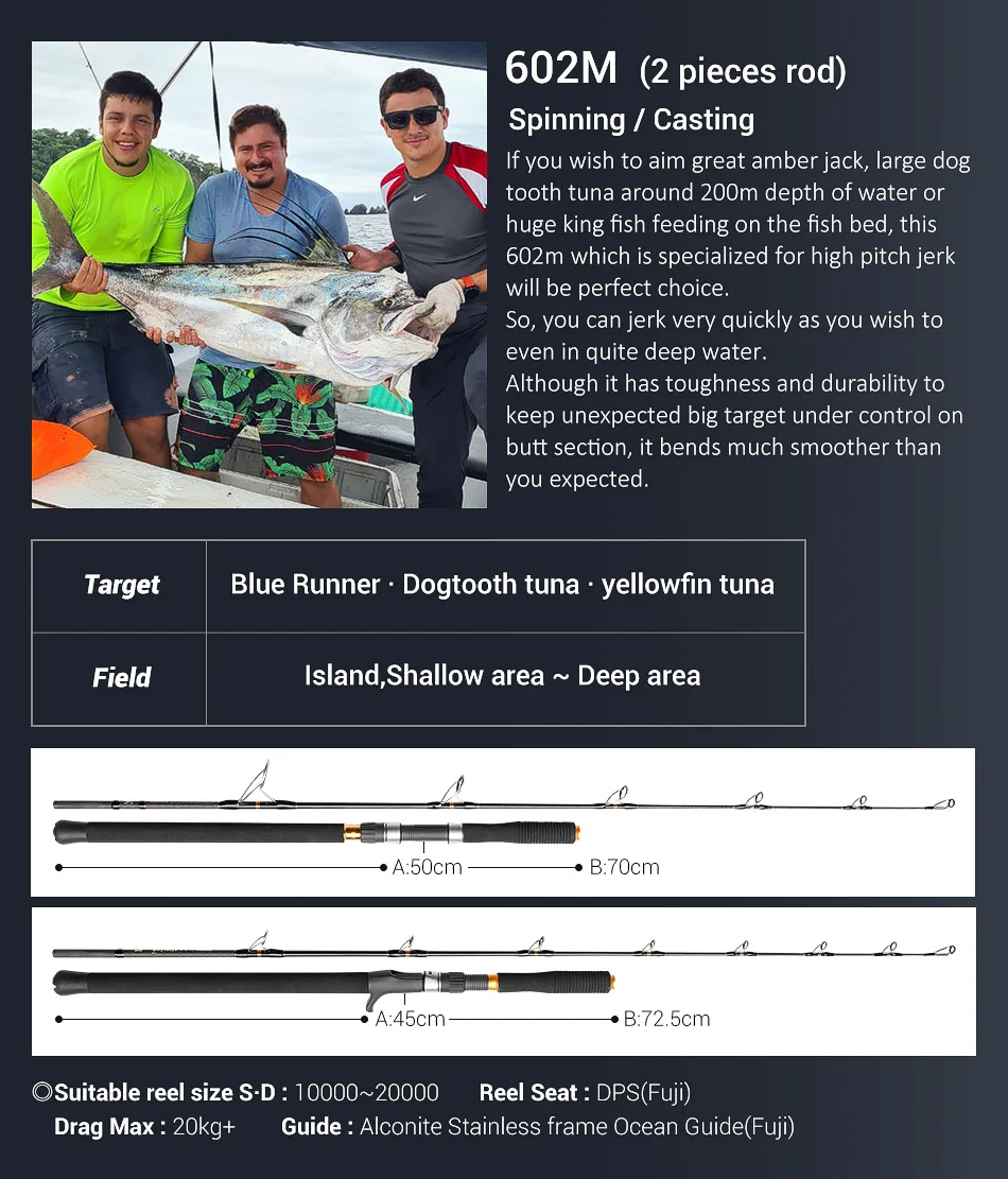 NOEBY-INFINITE Jigging-Angelruten, 1-teilige Fuji-Führung, MH-Köder, geeignet für Blackfin-Thunfisch, Angelrute, 1,68 m, 1,83 m, 120–500 g – Detail 5