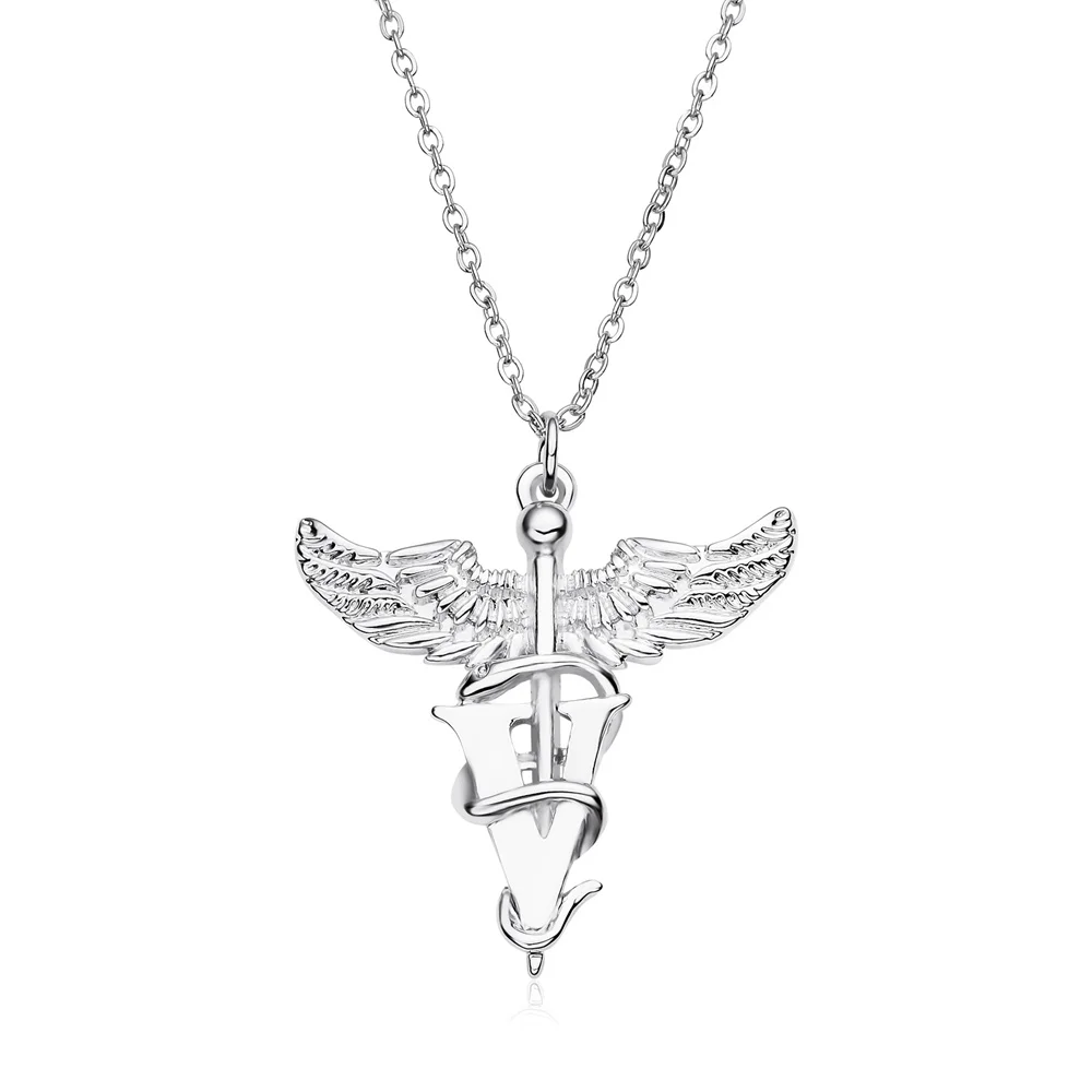 Harong Medical Veterinary Necklace Classic Medical Staff Angel Wings Caduceus Pendant for Medical Students Jewelry Accessories