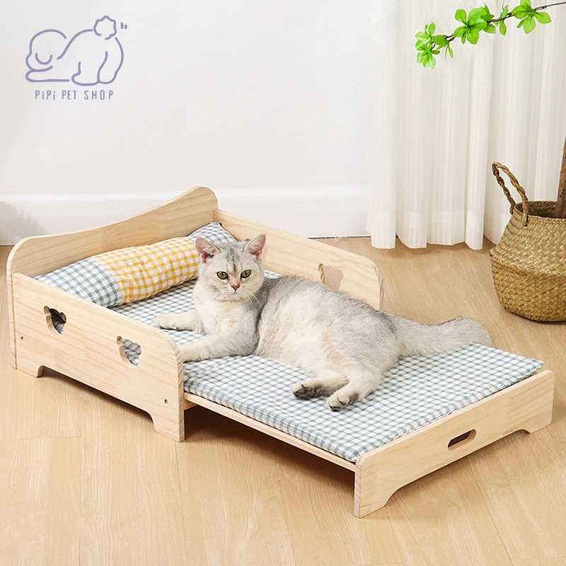 

Solid Wood Foldable Small Animals Pet Bed Four Seasons Universal Elevated for Cats Dogs Teddy House Supplies Accessories