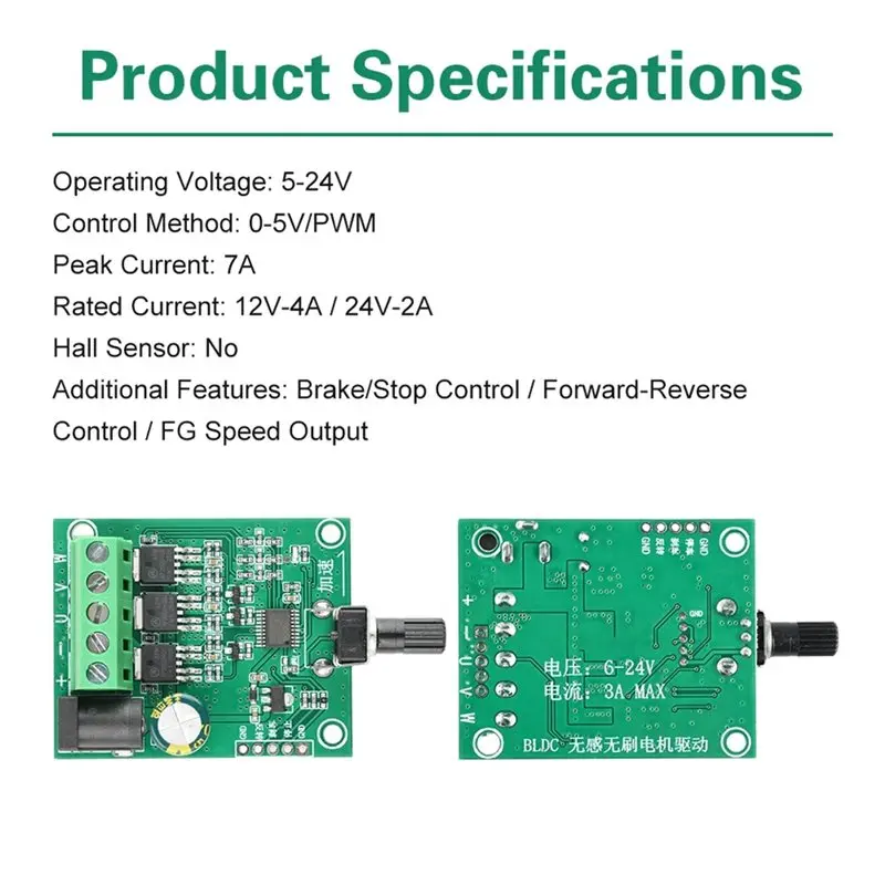 AA08-Modulo di controllo della velocità della scheda driver del motore CC senza spazzole trifase per raffreddamento industriale della ventola HDD