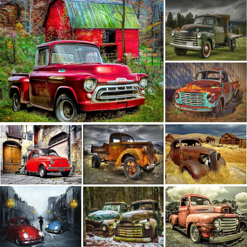 5D Diy Diamond Painting Old Car Landscape Full Rhinestones Embroidery Mosaic Art Cross Stitch Kits Home Decor New Arrivals 2023