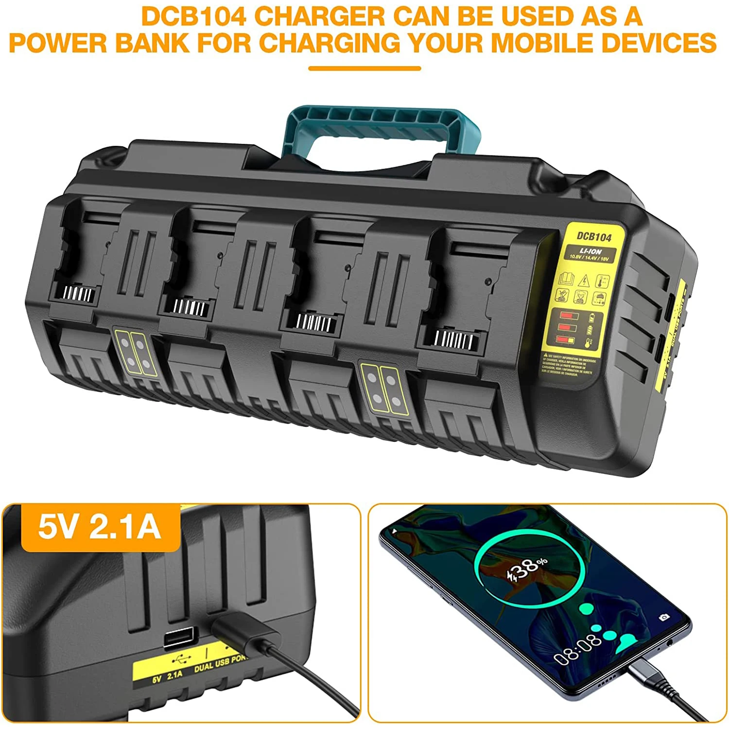 

DCB104 Charger Rapid Optimum 4 Port 3A Chargin Current For Dewalt 10.8V 14.4V 18V 20V Flex Volt Lithium Battery DCB112 DCB115