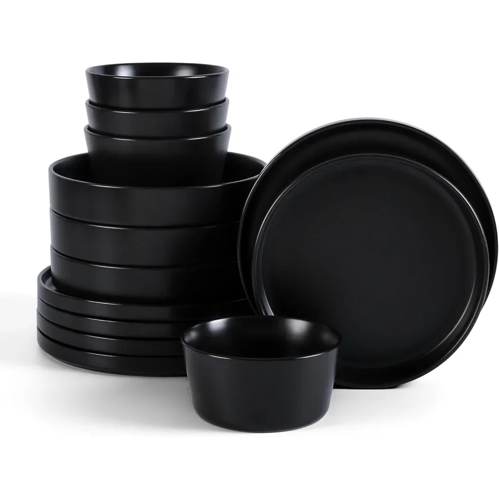 Celina Stoneware 12-Piece Dinnerware Set, Cereal and Pasta Bowls, Black, Coupe dishes and plates sets  dinnerware set