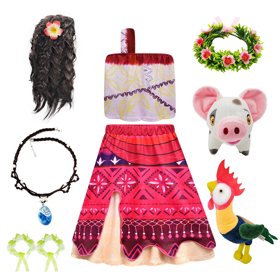 Conjunto de disfraz de Moana para niñas, ropa de Cosplay Vaiana, vestido de princesa, ropa de fiesta temática de Halloween, Carnaval, regalo de cumpleaños