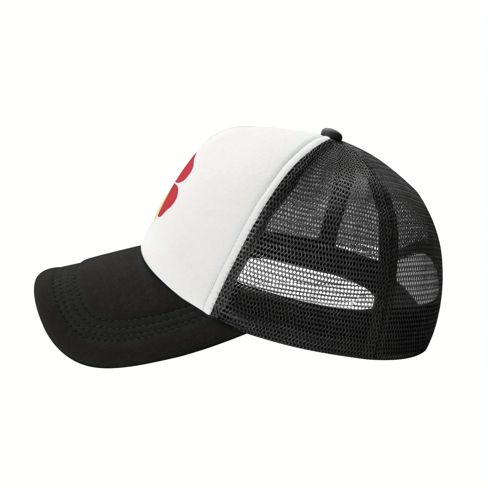 1pc Romania Flag Four-Leaf Clover Mesh Baseball Cap, Unisex Breathable Trucker Hat, Sun-Protective, Adjustable, 100% Polyester,