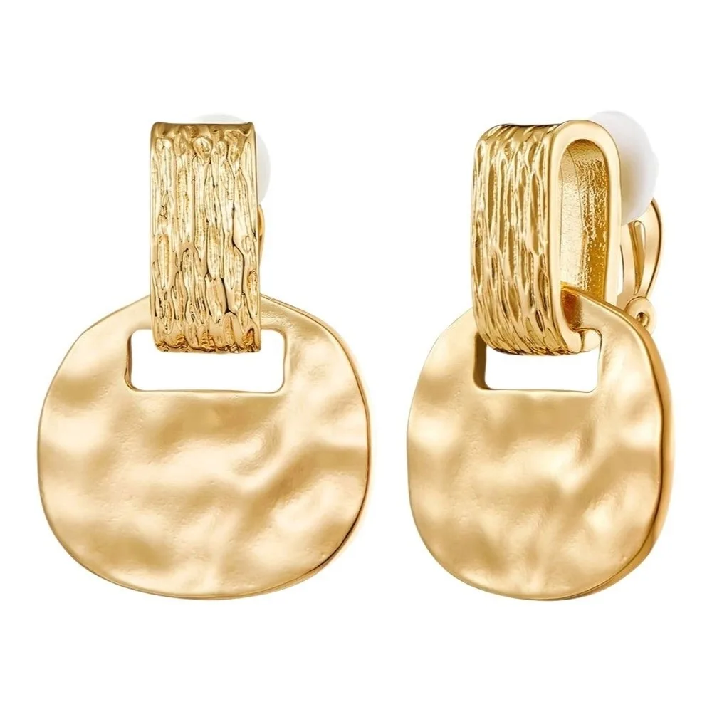 Simple Elegant Square Ear Clips Temperament Light Luxury Water Ripple Ear Clips French Style Women Earrings Women Jewelry