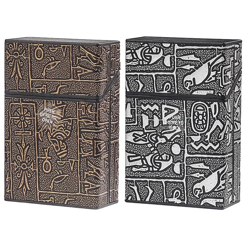 Vintage Egyptian Pattern Coarse Cigarette Case Push To Open Cigarette Case For 20pcs Cigarettes Anti Pressure Creative Gifts