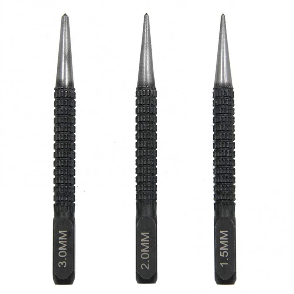 3Pcs Center Punching Tools 1.5mm/2mm/3mm Alloy Steel Positioning Drilling Pointer For Plastic Metal Wood Marking Manual Tools
