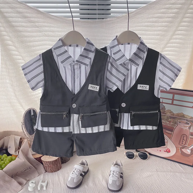 1 سنة الصبي عيد ميلاد الزي 2026 جديد الصيف الأطفال مزدوجة سستة جيب تي شيرتات قصيرة الاكمام بلوزات والسراويل قطعتين مجموعة #5