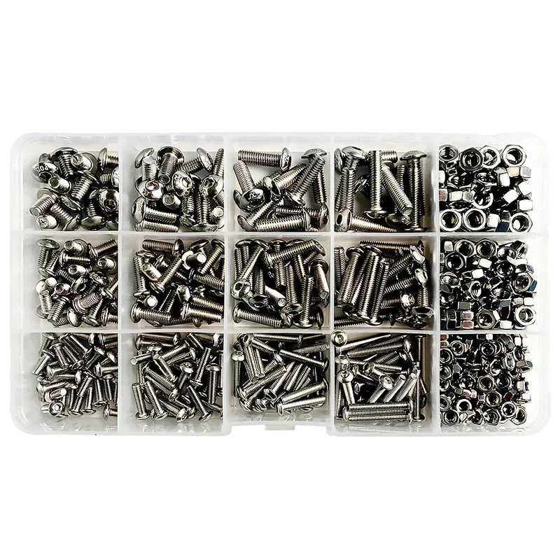 500pcs/Box 304 Stainless Steel M3 M4 M5 Allen Bolt Hex Socket Round Cap Head Screw And Nut Assortment Kit Set Box