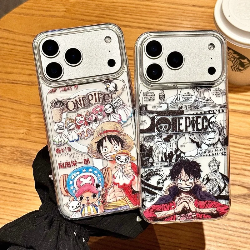 3D Anime Luffy Chopper Een Stuk Magsafe Draadloze Lading Case Voor iPhone 12 13 14 15 16 17 Pro Max Plus Zoro Sanji Magnetische Stand