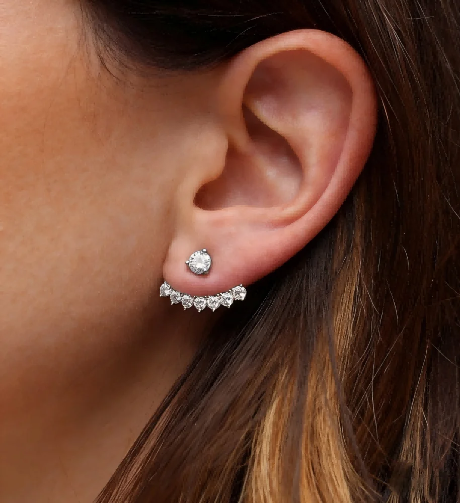 Elegant Rose/Silver Color Ear Crawler Studs Earrings for Women Sparkling Cubic Zirconia Fashion Jewelry for Party Bridal Gifts