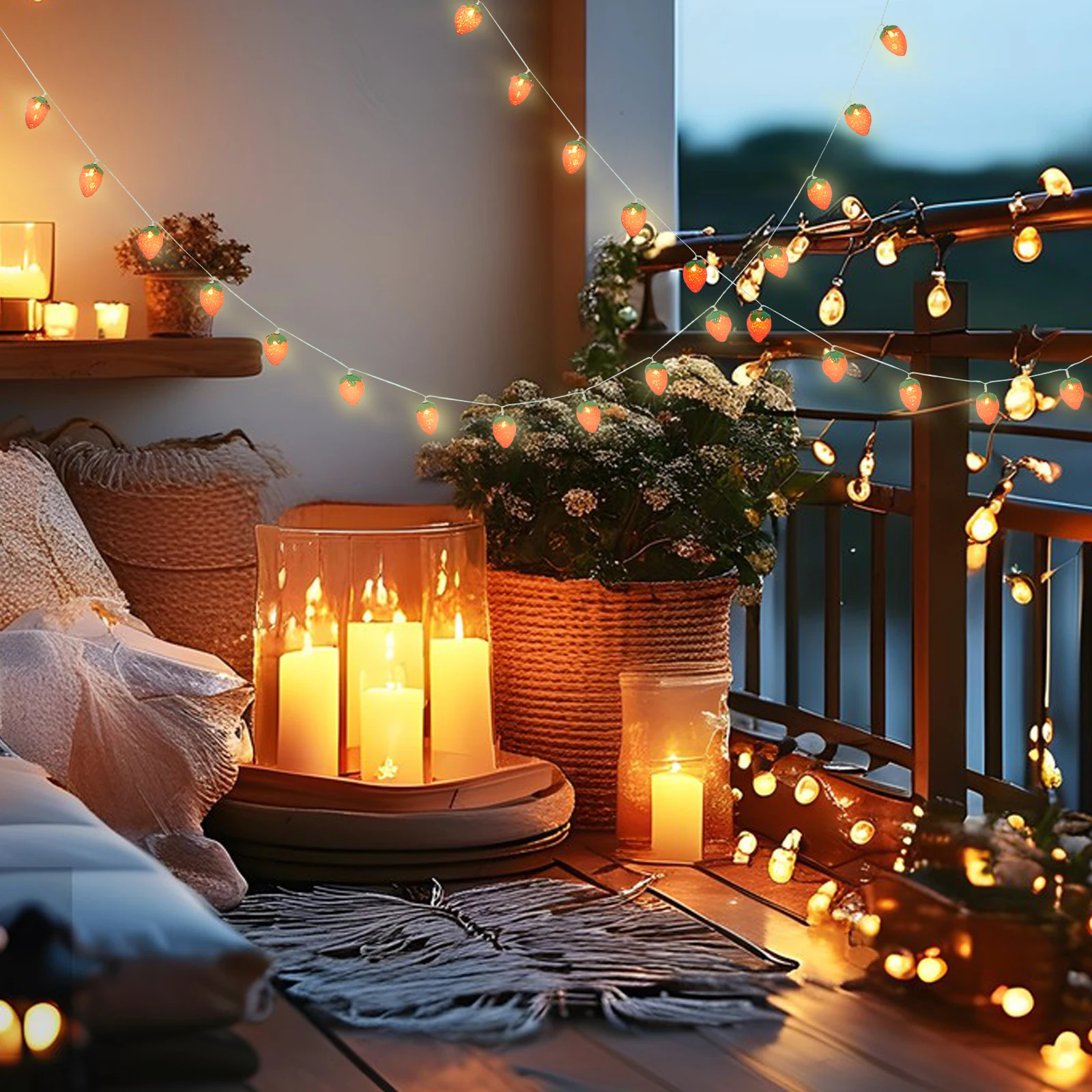 Luci a stringa a LED a forma di fragola Fata decorativa per camera da letto Spina per illuminazione d'atmosfera Feste per interni ed esterni Matrimoni Illuminazione natalizia