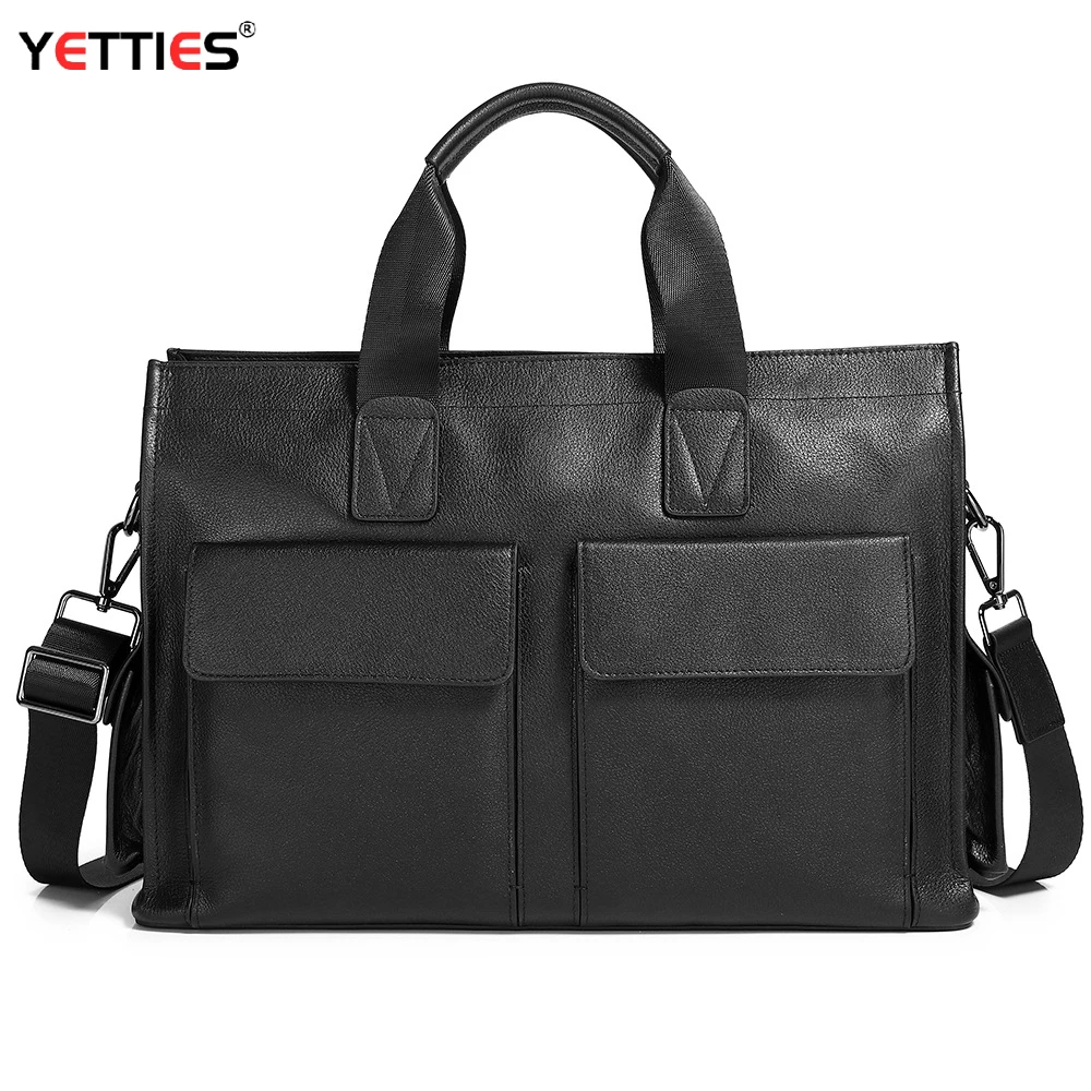 Men's New Top Grain Cowhide Briefcase | Spacious Business Laptop Messenger Bag | Refined Timeless Handheld Shoulder Tote