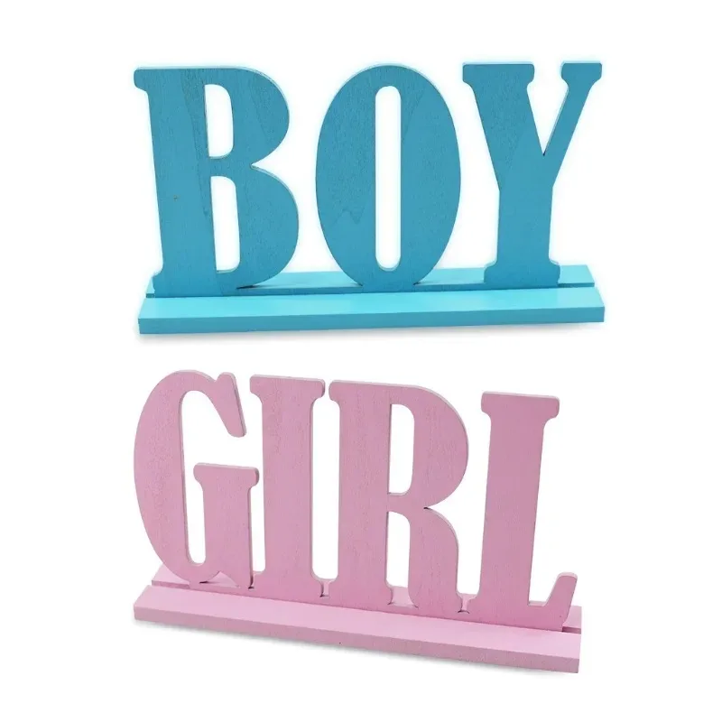 2pcs Boy Girl Wooden Table Decorations,Gender Reveal Table Decorations Boy Girl Letter Table Signs with Bases Decorative