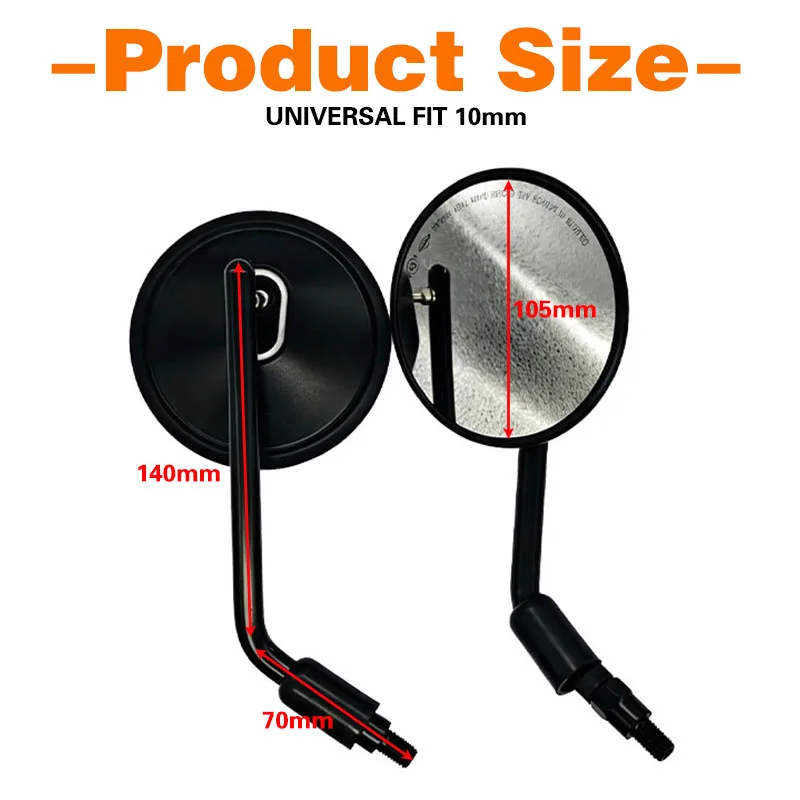 Universelle 10mm Motorradspiegel mit Klarer HD-Linse Rückspiegel M10 Aluminium Runde Schwarze Seitenspiegel – Detail 2