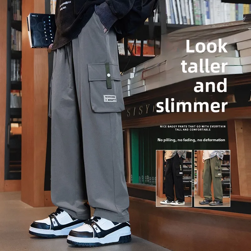 

Mens Sweatpants Straight Fit Joggers for Sports and Streetwear Loose Oversized Drawstring Long Pants Men Multi-pocket work pants