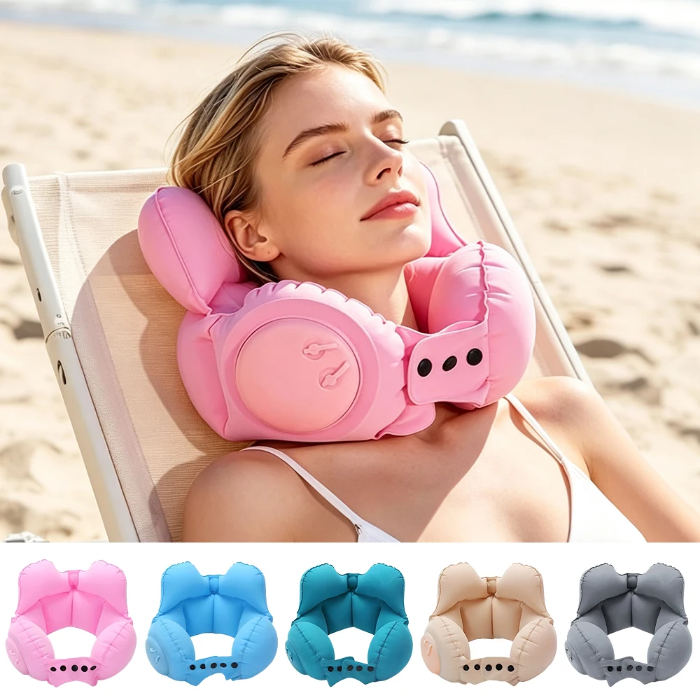 1 PC Portable U-Shaped Compression Inflatable Neck Pillow Suitable for Outdoor Camping, Home Office, Neck Support Pillow