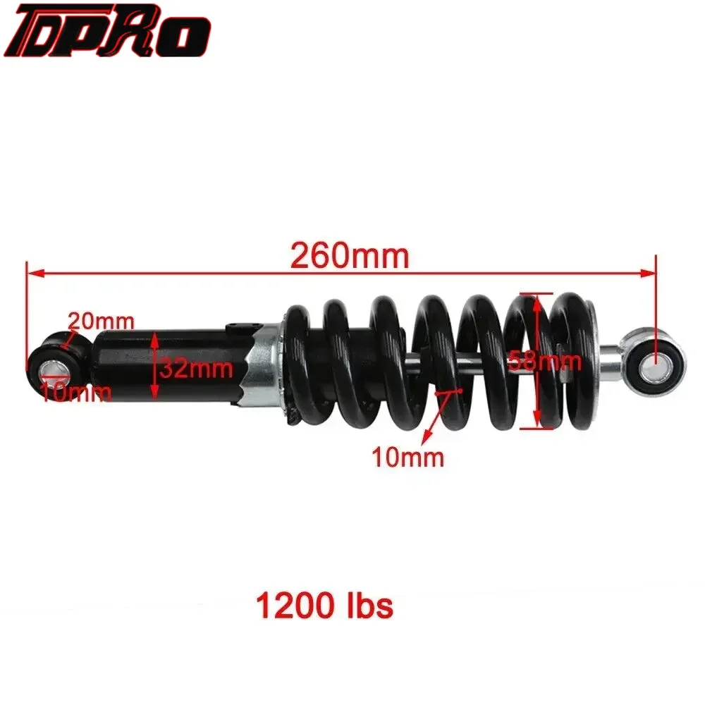 

Motorcycle 1200lbs 260mm 10.3" Rear Shock Absorber Suspension 10mm Spring for Dirt Pit Bike PW50 CRF50 70 ATV