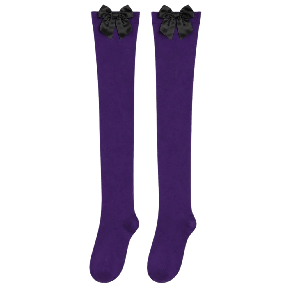 Striped Over Knee Stockings Bowknot Decor Warm Christmas Long Stockings Lolita JK Cotton Soft Thigh High Socks Stage Performance