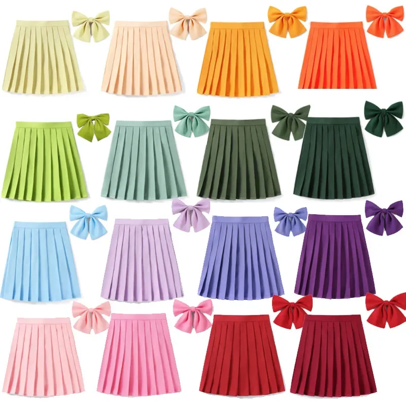 

XS-5XL Women Pleat Skirt With Necktie Bowtie Harajuku Preppy Mini Japanese School Uniforms Girls Summer Kawaii Short Skirt Girl
