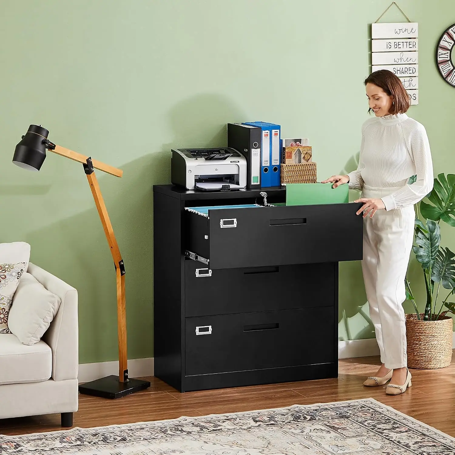 Metal 3 Drawer Vertical File Cabinet With Lock, Home Office Storage For Letter, Customized