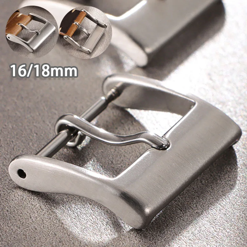 Пряжка из нержавеющей стали 304, 16 мм, 18 мм, ремешок для часов, металлическая застежка, кожаный силиконовый браслет, универсальная замена, матовая квадратная кнопка