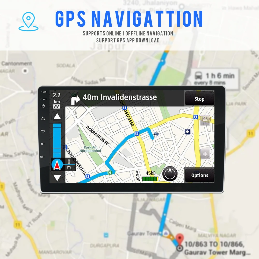 2 + 32GB Voiture 2 Din Android IPS Moniteur Joueur avec 7 9 10.1 pouces GPS Bluetooth EQ MP3 MP4 MP5 Radio 2.5D Capacitif Écran Tactile