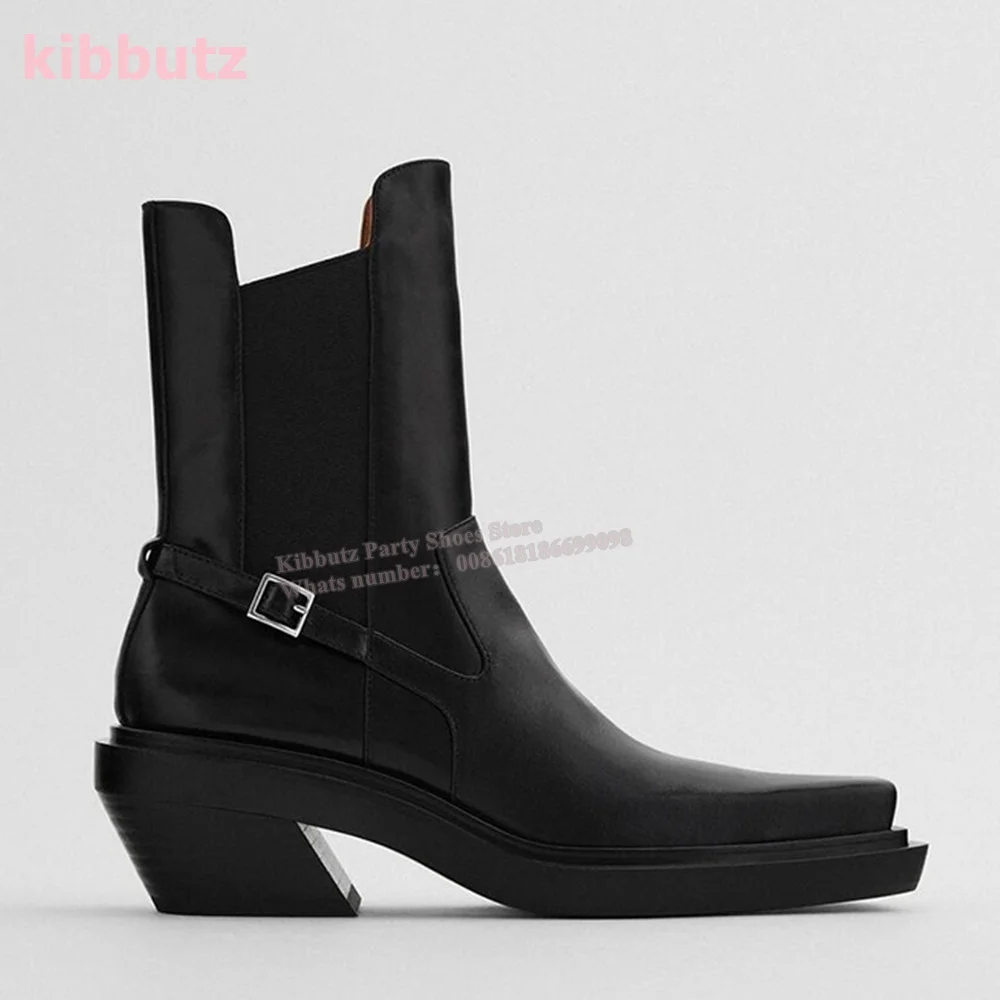 Chelsea Ankle Boots Smoking Cylinder Genuine Leather Square Toe Chunky Heel Cowboy Style High Heeled Hundred British Style New