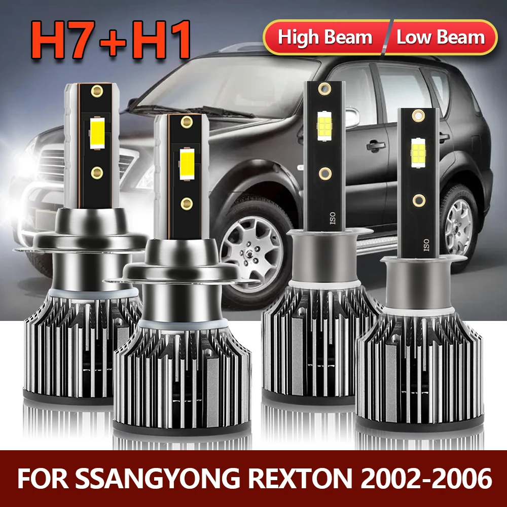 4PCS LED Headlight Bulbs H1 High H7 Low Combo Beam Car Conversion Kit For Ssangyong Rexton 2002 2003 2004 2005 2006