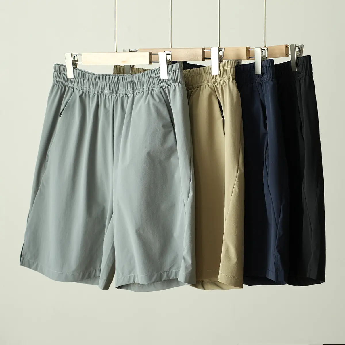 

Легкие дышащие нейлоновые тканые шорты для мужчин, летние, длиной до колена, повседневные, с эластичным поясом, прямые брюки