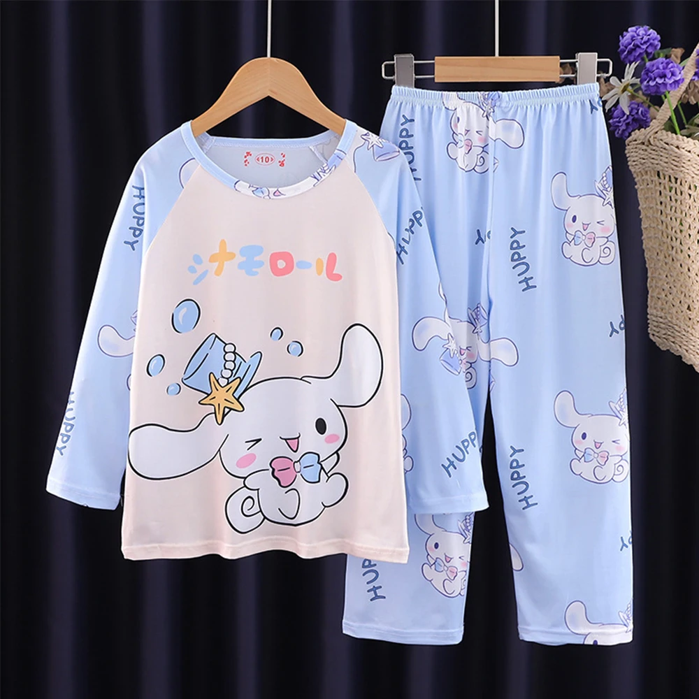 

Cinnamoroll Anime Sanrios Children's Pajamas Summer Thin Style Kuromi Melody Long Sleeve Kawaii Kids Cartoon Boy Girl Homewear