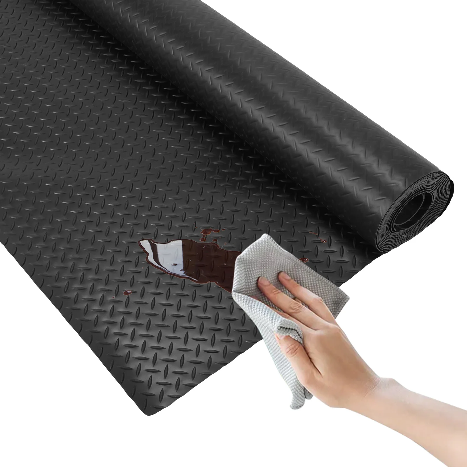 

7.9x21/32.8 FT Motorcycle Mat 2.5mm Garage Shop Parking Mat Diamond Plate PVC for Truck Trailer SUVs Van Golf Cart Motorcycle